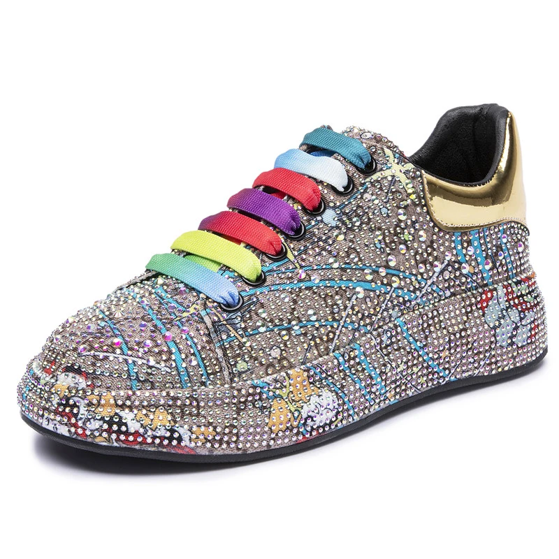 

Sneakers Women's Big Size 2021 New Color Rhinestone Fashion Women Loafers Platform Fashion Shiny Women's Shoes Running Shoes