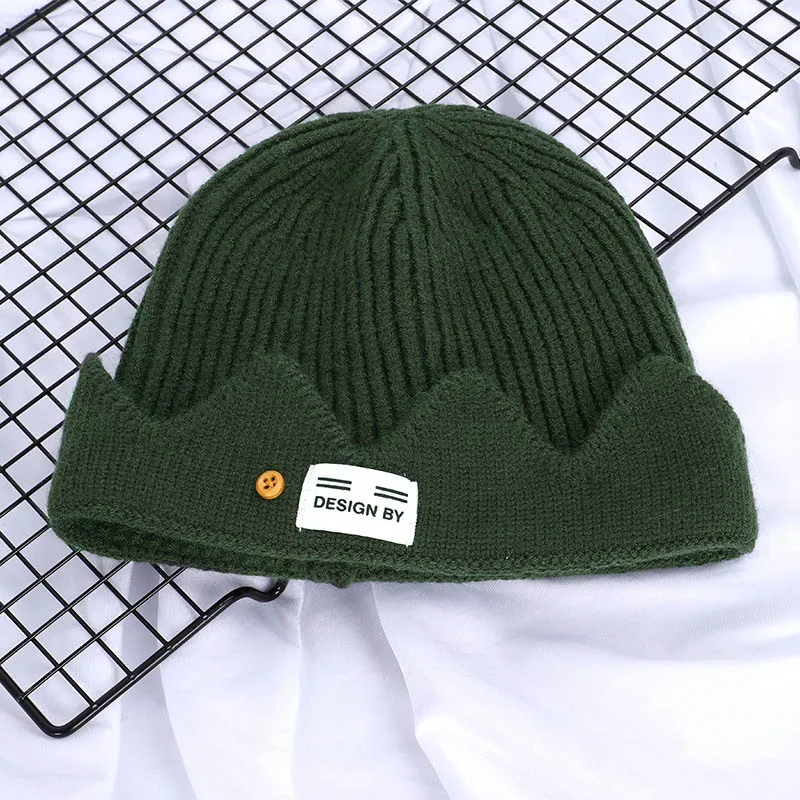 Dark Green Вязаная шапка, модная однотонная осенняя и зимняя теплая шапка, Женская и Мужская шерстяная шапка для отдыха, шапка с короной, комплект головных уборов TG0126 - Цвет: Dark Green