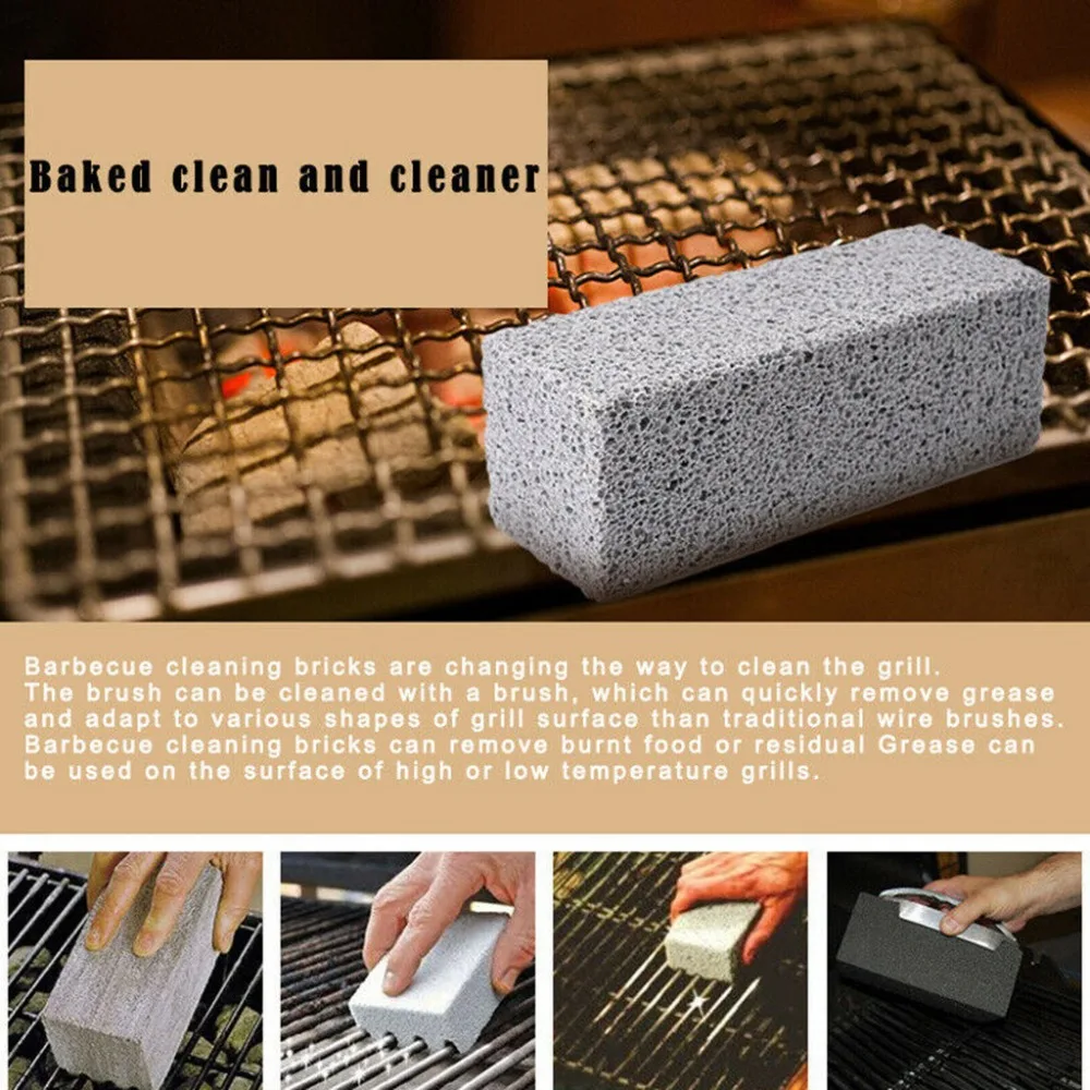 3Pcs BBQ Cleaning Stone Non Slip Handheld Grill Quickly Cleaner Brick Barbecue Scraper Griddle Removing Stains Brush#1009