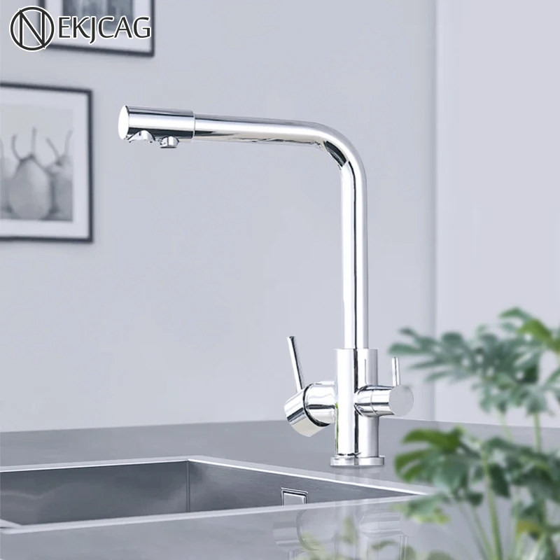 Chrome Pure water Faucet 360 rotation Multifunction Kitchen filter purification Crane Dual handles Hot Cold Mixer Taps | Обустройство