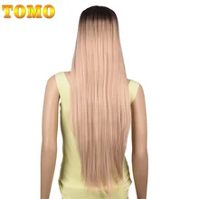 Томо Длинные Ombre Bolnde шелковистый прямой парик Средняя часть натуральный косплей синтетические парики для черных и белых женщин розовый коричневый блонд