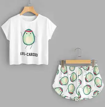 

Ins New Style Avocado Green Pajamas Vest Shorts Female Hot Sales Piece Korean-Style Round Collar T-Shirt