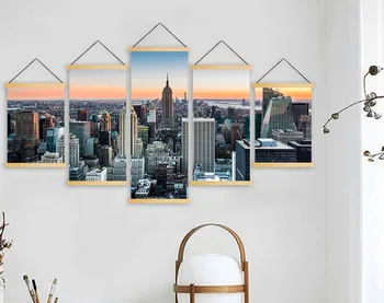 

Home Decor Print Canvas 5 Piece Aircraft Landing Landscape Painting Wall Art For Living Room Solid Wood Hanging Scrolls Poster