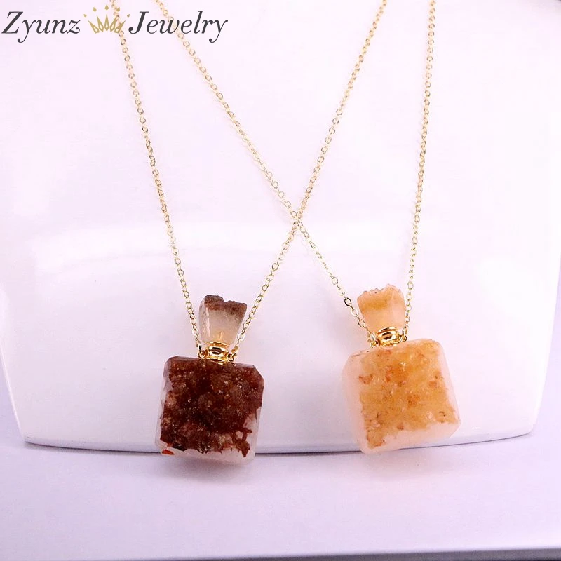 2 шт., натуральный желтый Geode флакон духов Подвески, Камни кварца Druzy эфирное масло диффузор флакон подвески
