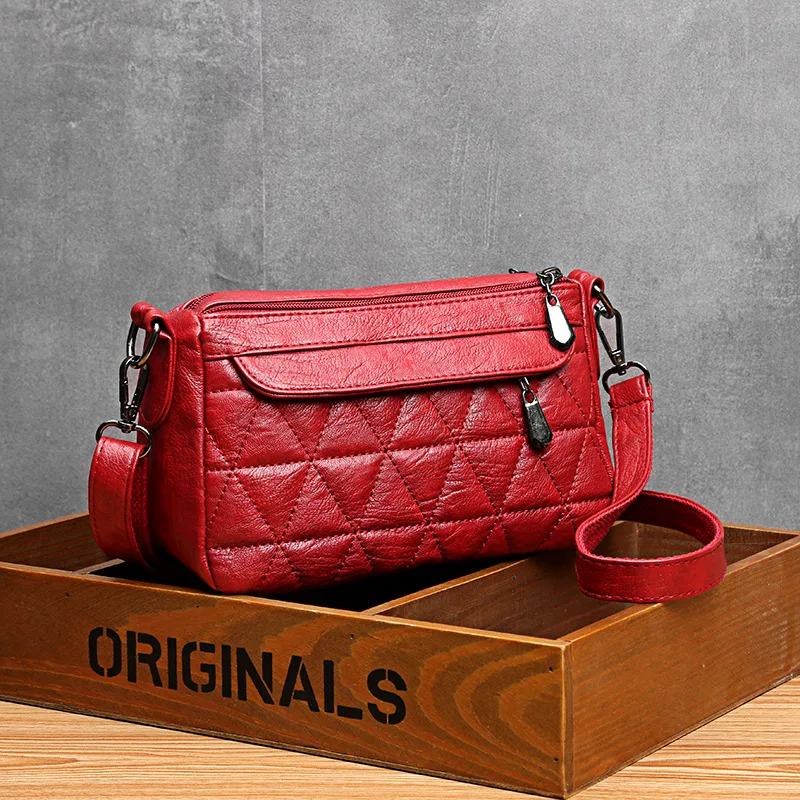 

Women's New Textured Soft Leather 2020 Korean Style Double Layer Large Capacity Cross-Body Shoulder Bag Mother Small Bag