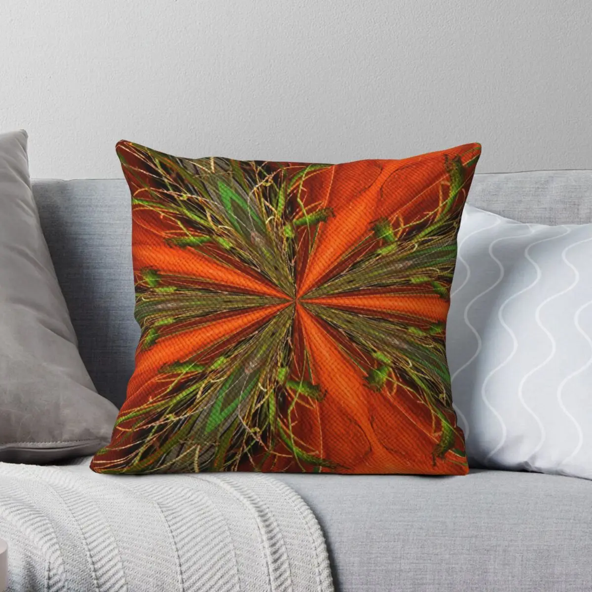 

Abstract Orange And Green Square Pillowcase Polyester Linen Velvet Printed Zip Decor Car Cushion Cover Wholesale