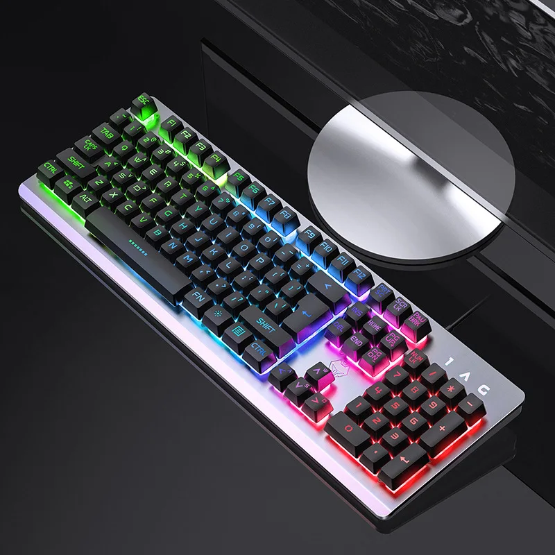 

Silver Eagle K002 Metal Machinery Handfeel Gaming Keyboard Cable Desktop PC Laptop External USB Chicken