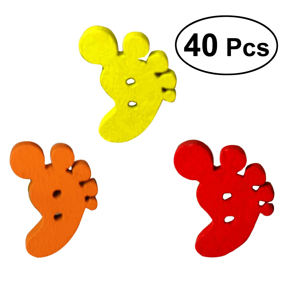 

40pcs Wooden Buttons DIY Wooden Craft Cartoon Crafting Sewing DIY Buttons for Home DIY (Random Colors)