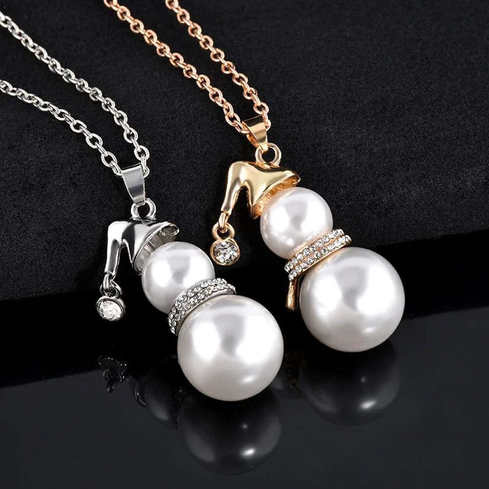 

Pearl Necklace For Women 2020 New Fashion Snowman Pendant Necklaces Lady Statement Crystal Choker Collar Christmas Jewelry Gift