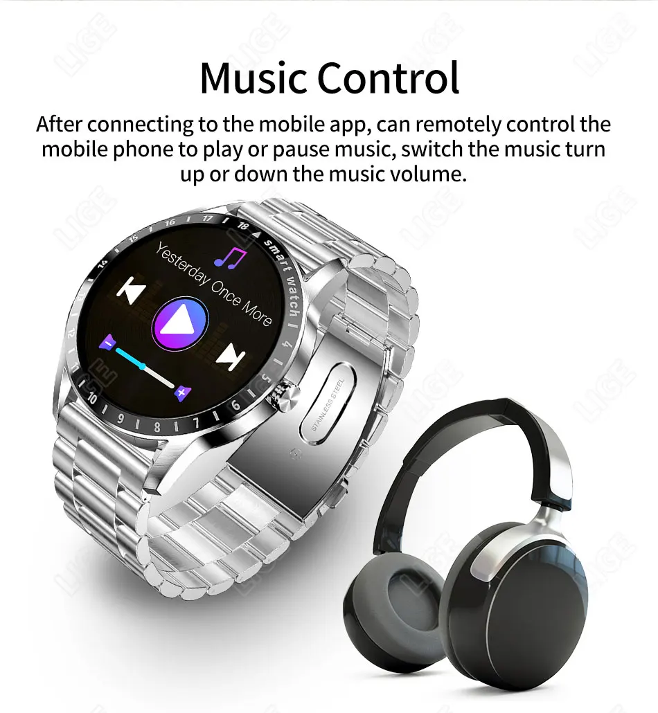 LIGE 2022 New Full Touch Round AMOLED Screen Smart Watch Men Sport Fitness IP68 Waterproof Mens Bluetooth Smartwatch Android iOS