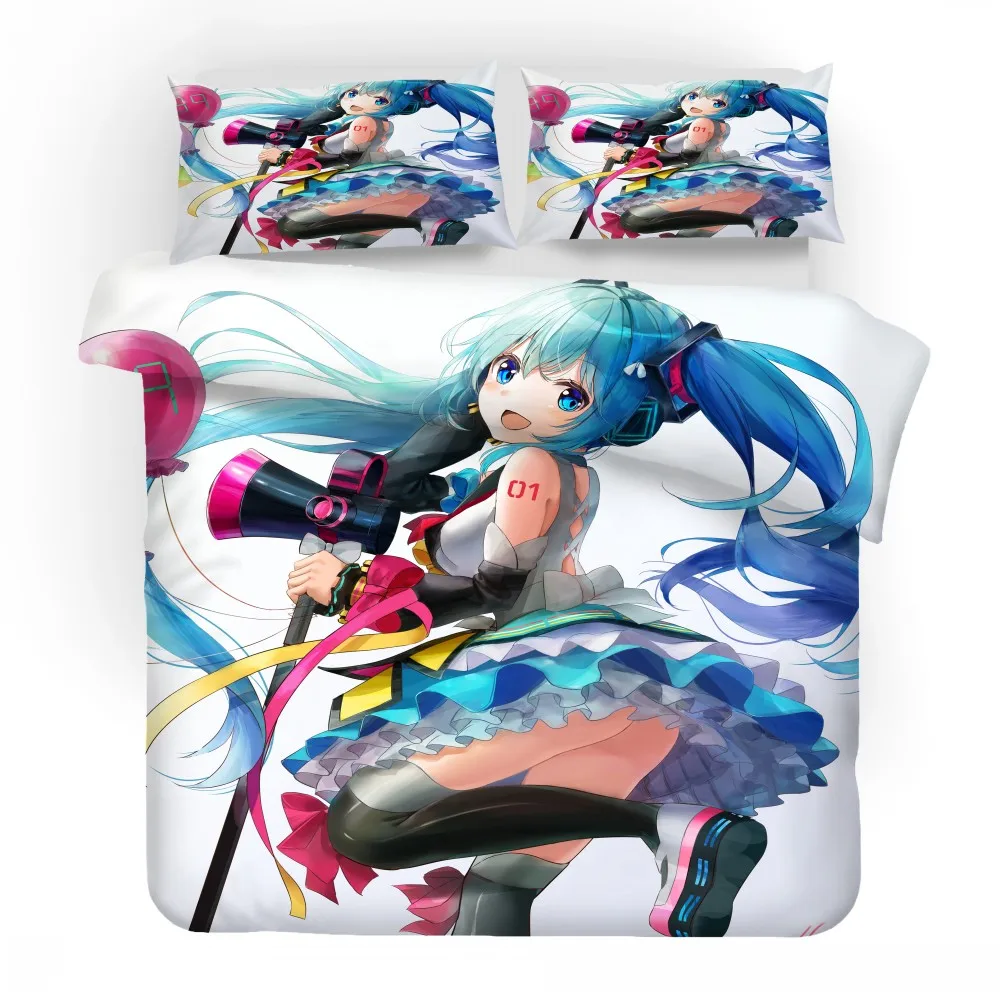 Hatsune Miku 3D печатных мультфильм аниме красота постельное белье Комплект для девочек и мальчиков пододеяльник набор США/ЕС/AU постельное бельё