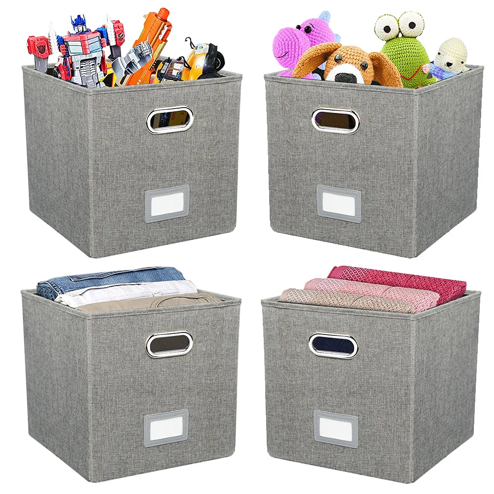 New Large 13 Inch Cube Storage Box Folding Washed Clothing Fabric