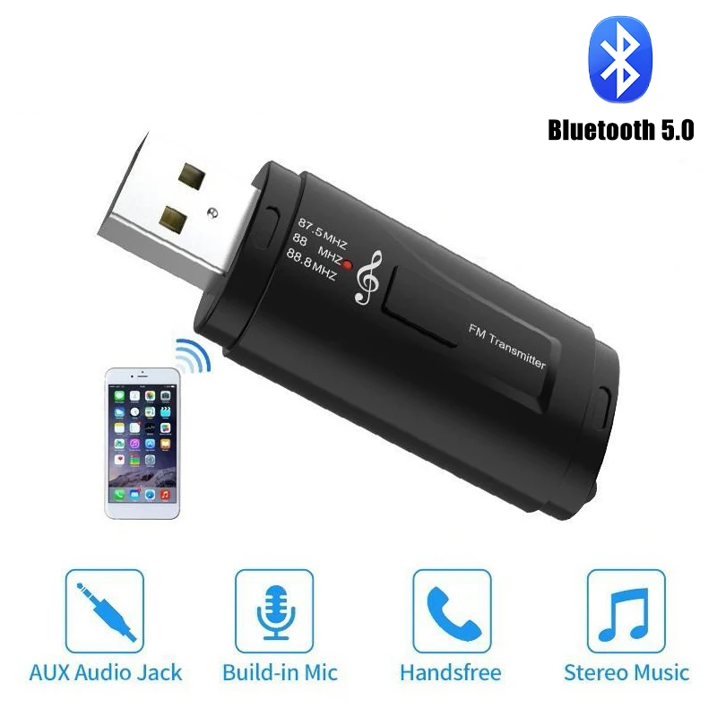 2 в 1 FM передатчик автомобильный Bluetooth 5 0 приемник USB модулятор портативный 3 мм AUX