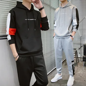 

New Hiphop Hoodie Suit Men's Hooded Fashion Handsome Spring Casual Sports Suit Men's Two-Piece Set Ropa De Hombre Men's Sets BE