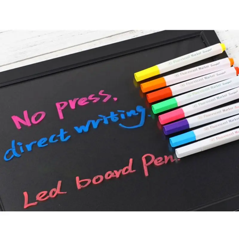 8 флюоресцентные цвета Жидкий Мел Маркер ручки стираемые текстовыделители светодиодный для письма U1JA