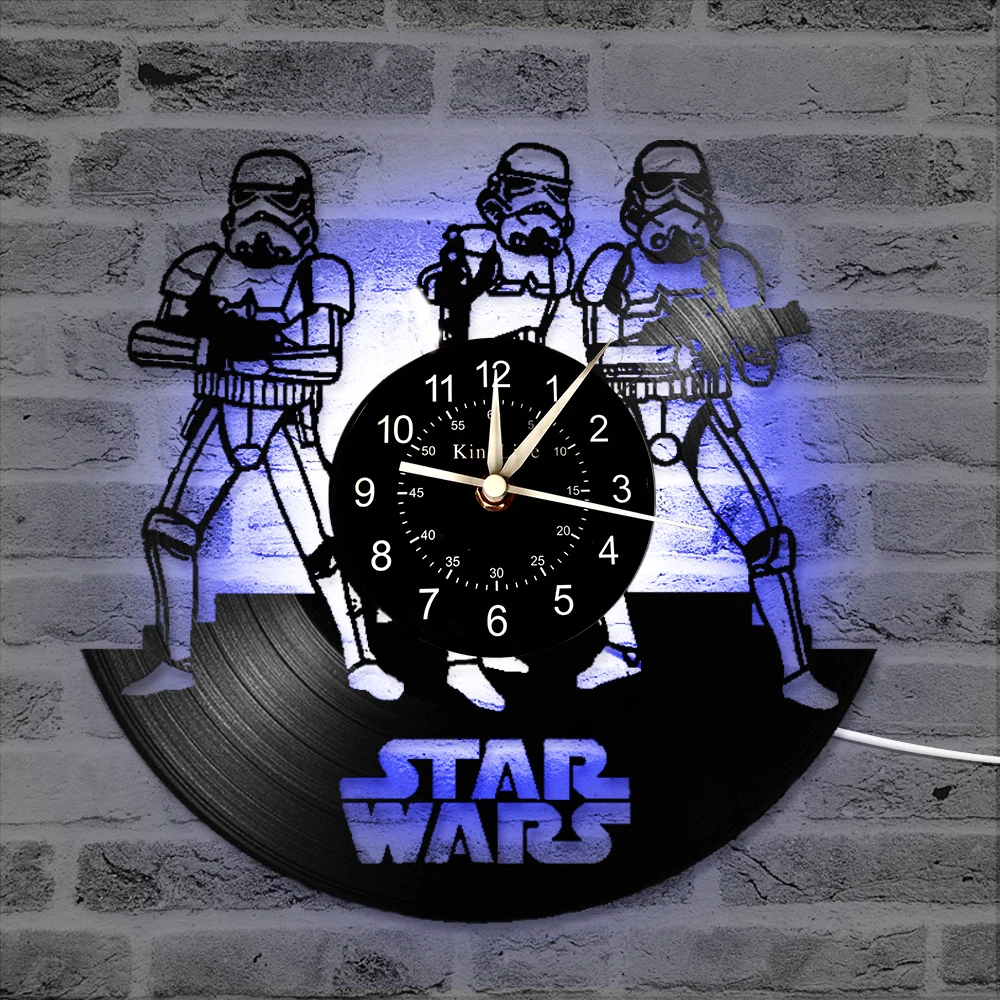 Vinyl Record Wall Clock 12-Inch LED Clock|Home Decor Ideal Gifts for Star Wars Fans | Hanging Night Lamp 7 Color Luminous Clock. Дом и сад