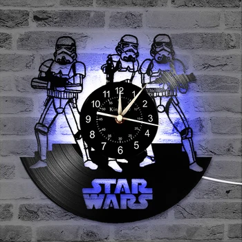 

Vinyl Record Wall Clock 12-Inch LED Clock|Home Decor Ideal Gifts for Star Wars Fans | Hanging Night Lamp 7 Color Luminous Clock.