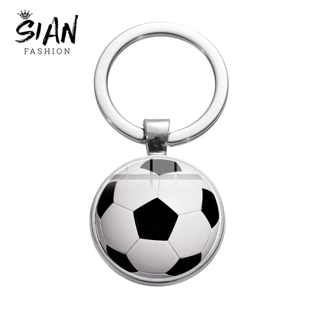 

SIAN Sports Football Metal Key Chain Basketball Soccer Game Club Badge Glass Silver Pendant Car Keychain Ring for Men Boy Gifts