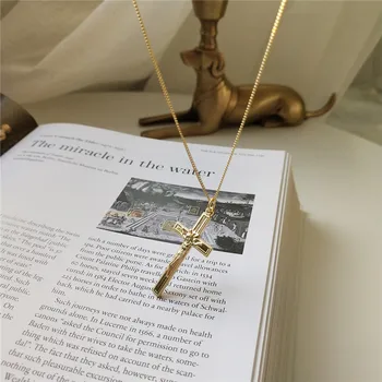 

RUIYI Christianity Style Real 925 Sterling Silver 18K Gold Plated Cross Pendant Necklace For Women Cute Clavicalis Curb Chokers