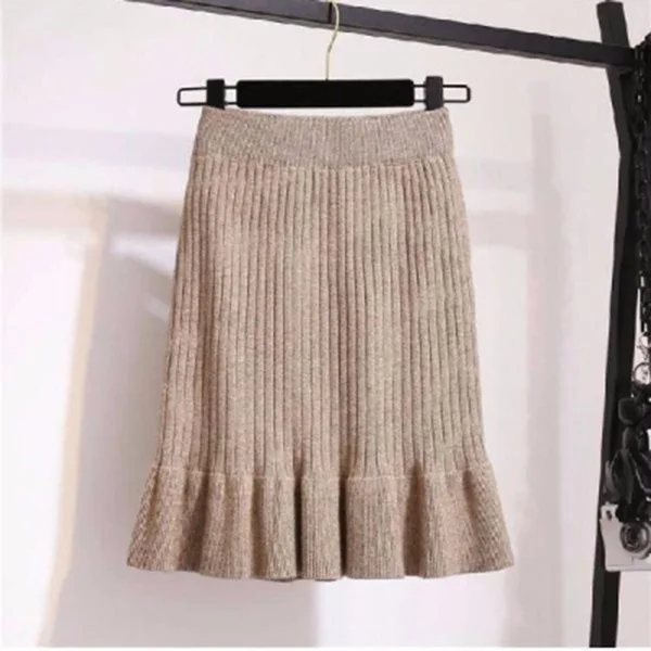 Khaki 60cm Женские юбки с завязками на эластичном поясе, вязаные юбки средней длины, весенняя и осенняя юбка миди,, повседневные офисные женские юбки - Цвет: Khaki 60cm