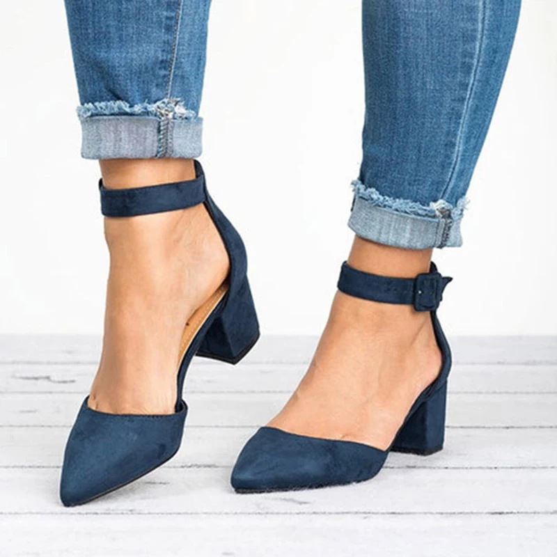 Женские босоножки; коллекция года; модные босоножки на низком каблуке; женская повседневная обувь на блочном каблуке; zapatos mujer Sandale Femme - Цвет: Синий