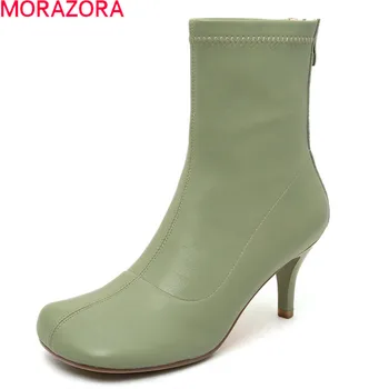 

MORAZORA 2020 New arrival ankle boots genuine leather boots fashion square toe high heels ladies shoes women boots