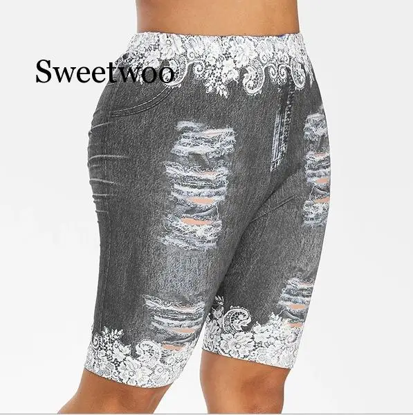 Women Pants Shorts Leggings Summer Fake Denim Ladies Short Pants Summer Floral Printed High Waist Female Shorts D30