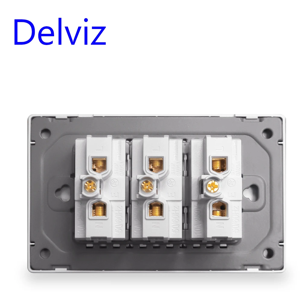Delviz Brazil Standard Socket, 120mm*72mm Crystal Glass Panel,White/Black,AC 110V~250V, 3gangs 3 Pins hole 10A Power Wall Outlet