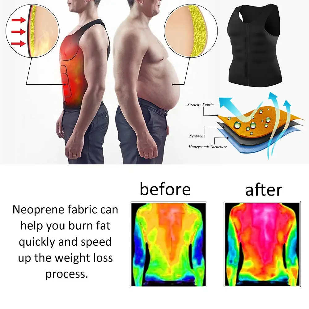 Sauna Tank To for Men Waist Trainer Sweat Vest with Zipper Heat Trapping Vest Sauna Suit Sweat Tank Top Tummy Control Girdle Gym