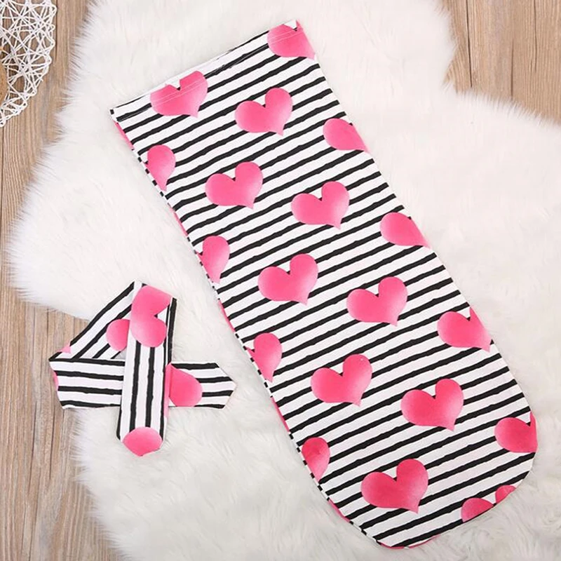 Striped heart 1 комплект спальный мешок для новорожденных модный безопасный и удобный спальный мешок с принтом Детская повязка для волос аксессуары для постельного белья - Цвет: Striped heart
