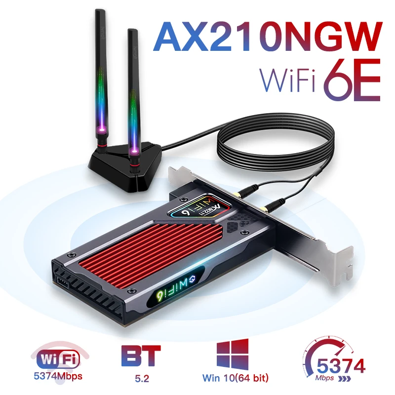 Беспроводной адаптер Intel AX210 Wi-Fi 6E RGB PCIe для сетевой карты Bluetooth 5 2 двухдиапазонный