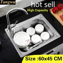 Бытовой Роскошный кухонный одиночный корыто раковина стандарт пищевой 304 нержавеющая сталь Горячая Распродажа 600x450 мм