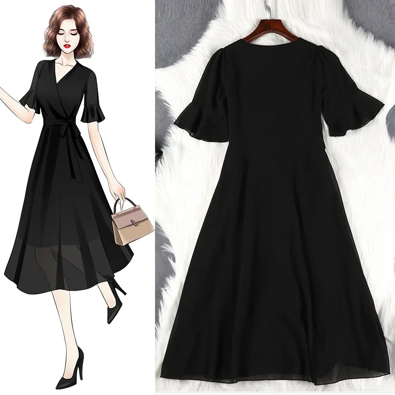 Lan Mu Square New Style Large Size Dress Summer Chubby Sister Size Western Style Slimming Chiffon Dress 10403