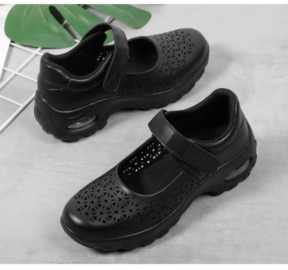Summer Women's Shoes Made of Genuine leather Women's sandals Slip-on Flat shoes women Damping Non-slip Flat Black White shoes