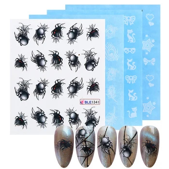 

1 Sheet Nail Art 3D Adhesive Stickers Sliders Zipper Spider Cat Water Transfer Decals Design Decorations Manicure Tips TR1553