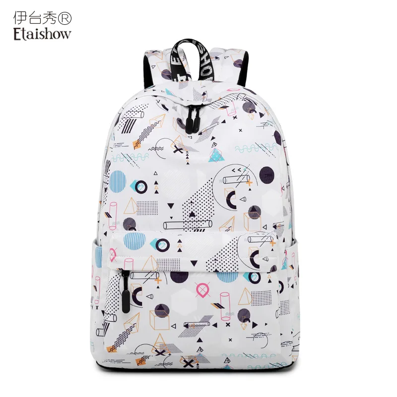 Водонепроницаемый полиэстеровый рюкзак с рисунком, школьный рюкзак, школьная сумка для отдыха - Цвет: Белый
