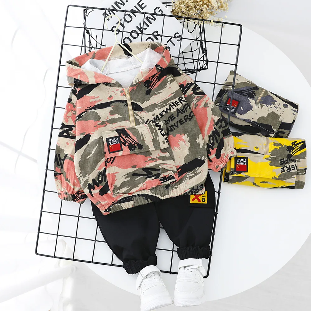 

Children 2020 Spring And Autumn Fashion Korean-style Lettered X8 Camouflage Hooded Two-Piece Hoodie Suit Childrenswear
