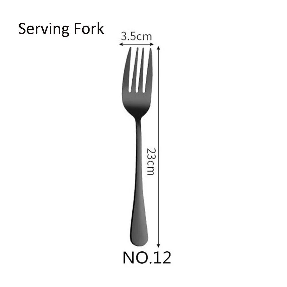 NO.12 Serving Fork Набор посуды 304 нержавеющая сталь черный набор столовых приборов столовые приборы сервировочный нож для рыбы торт салат вилка сахарная ложка набор серебряных изделий 1 шт - Цвет: NO.12 Serving Fork