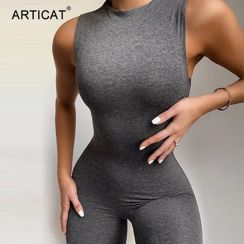 Articat Mock Collar Sleeveless Skinny Jumpsuit Women 2020 Summer Casual Bodycon Rompers Ladies Streetwear Bodysuit Clothes Articat Mock Collar Sleeveless Skinny Jumpsuit Women 2020 Summer Casual Bodycon Rompers Ladies Streetwear Bodysuit Clothes