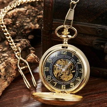 

Hollow Mechanical Movement Pocket Watch Gold Dial with Arabic Numeral Luxury Gift for Men Hollow Pattern Design Business Fashion