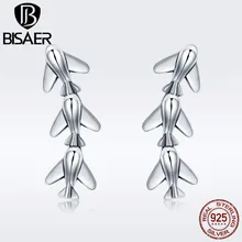BISAER Аутентичные 925 пробы Bijoux стекируемые путешествие Самолет Серьги гвоздики для женщин Стерлинговое серебро ювелирные изделия S925 GXE325