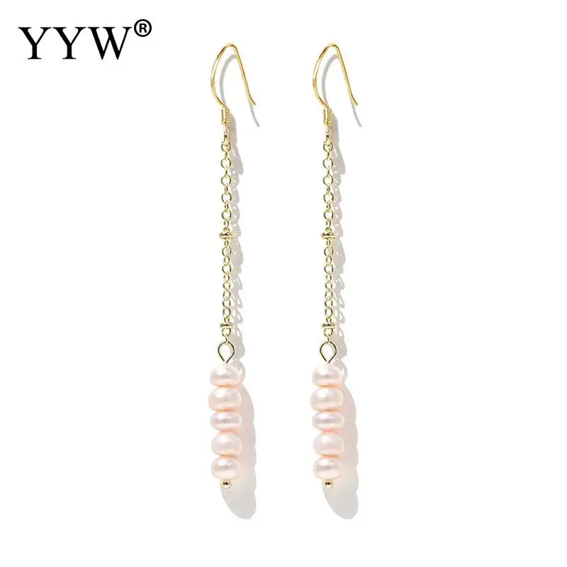 

Golden Women Drop Earrings Hanging Dangle Freshwater Pearl Long Pendant Modern Jewelry Female Exquisite Birthday Gifts Feminine