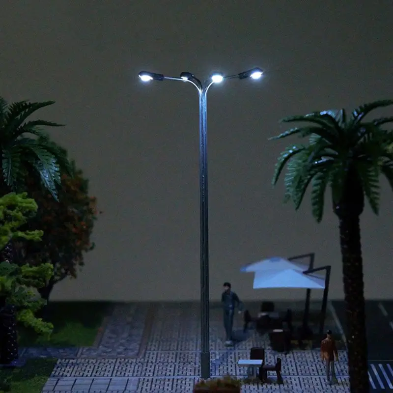 1:87/1:100 Scale Model 4 LED Luminous Street Lamp Lamppost Landscape Light DIY Train Model Decoration Sand Table Model 6