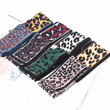 

2019 New Leopard Print Scarf Women Scarf Skinny Silk Scarf Small Handle Bag Ribbons Female Neckerchief Head Scarves & Wraps