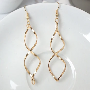 

New Fashion Double Loop Drop Earrings For Women Long Wave Dangle Earrings High Quality Statement Wedding Jewelry Wholesale 2020