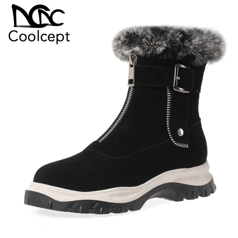 

Coolcept Keep Warm Snow Boots For Woman Genuine Leather Ankle Boots Winter Plush Fur Zipper Buckle Women Footwear Size 34-41