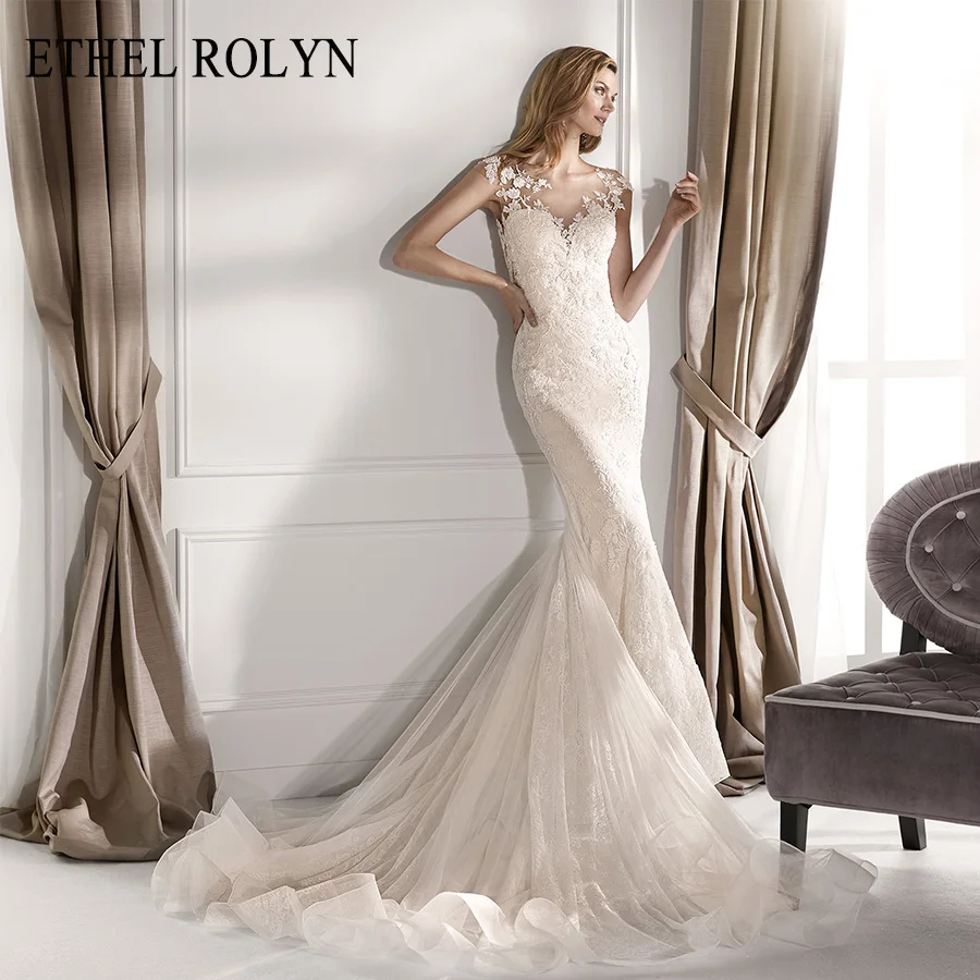 

ETHEL ROLYN Sexy V-neck Lace Mermaid Wedding Dresses 2020 Romantic Appliques Illusion Vintage Wedding Gowns Vestido De Noiva