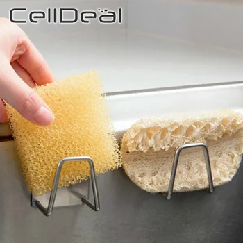 

1pcs Non Perforated Kitchen Stainless Steel Sponges Holder Self Adhesive Sink Sponges Drain Drying Rack Kitchen Sink Organizer