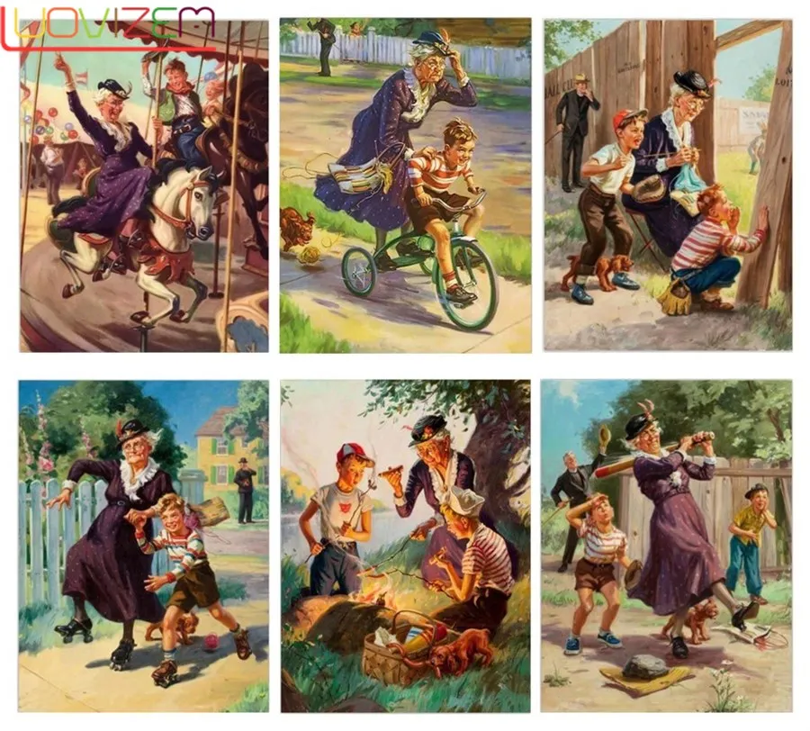 

Full Square / Round Diamond Painting Characters 5D DIY Diamond Grandmother Children Embroidery Room Decoration Gift