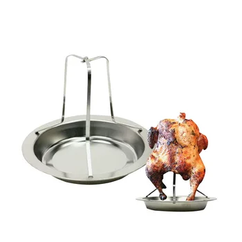 

1 Set Stainless Steel Chicken Rack Stand Holder Roasting Poultry BBQ Roaster Tray Baking Pan Cooking Barbecue Tool
